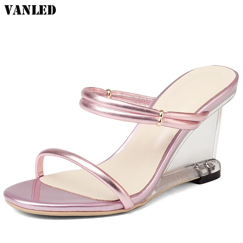 

VANLED Transparent Women Sandals High heels Round Toe Open Toed Ladies Wedges Sandals Casual Fashion Woman Summer Sandals