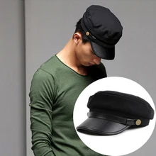 Винтаж из искусственной кожи военная шляпа хлопок шляпы матроса для Для мужчин женский, черный без каблука Топ женский мужской берет британский стиль