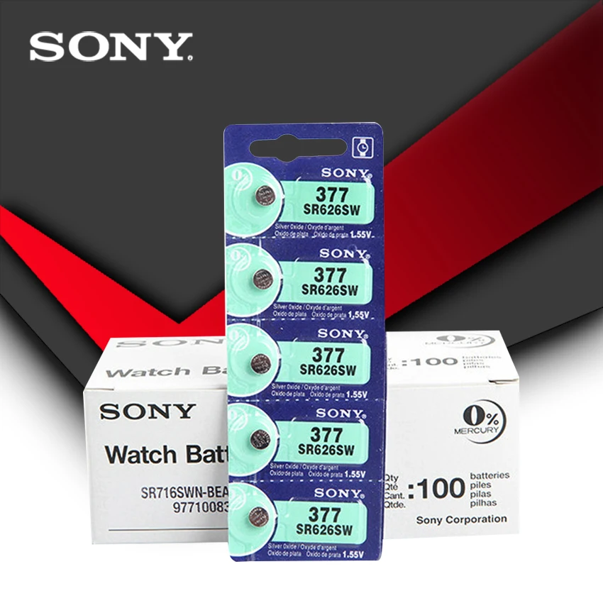 100 шт. sony 377 SR626SW SR626 AG4 1,55 в оксид серебра часы батарея SR626SW 377 Кнопка монетница Сделано в Японии