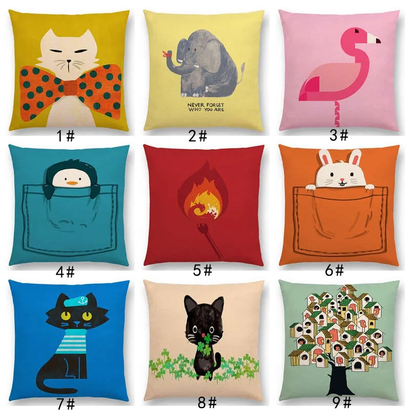 

New Arrivals Cartoon Animals Cushion Cover Cat Flamingo Penguin Rabbit Pillow Case