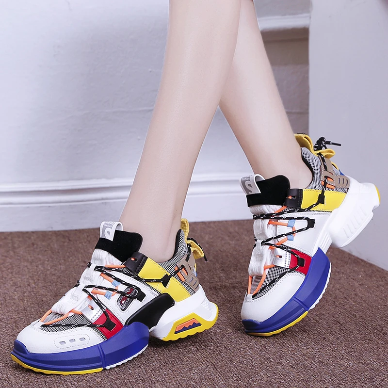 

New Light INS Ulzza Harajuku Women Chunky Sneakers Breathable Women Running Shoe Tide Thick Sole Platform Dad chaussures femme