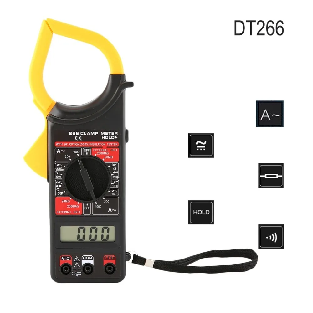 DT266 Ручной цифровой клещи мультиметр AC/DC Вольт Ток Напряжение ом тестер