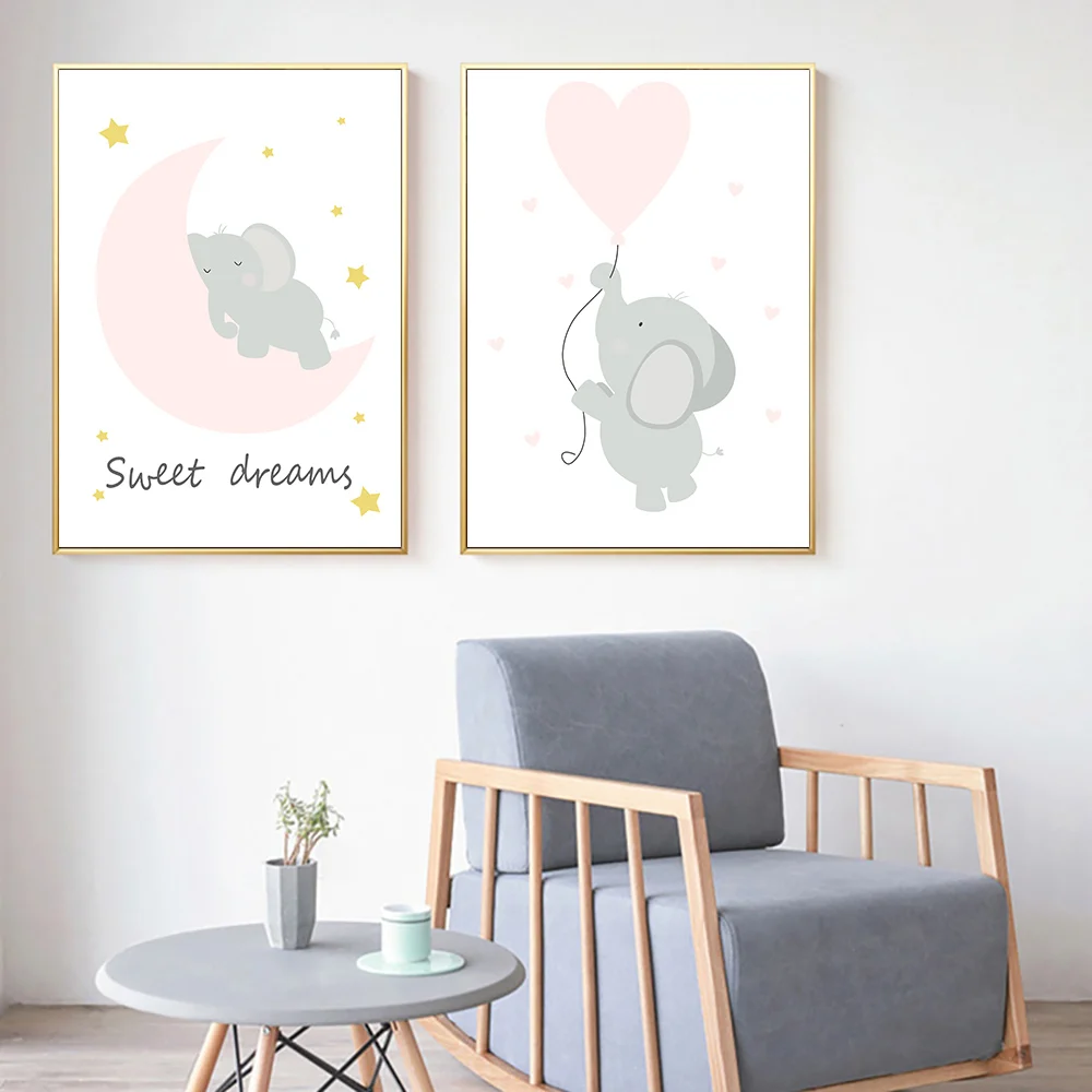 Cartoon Canvas Painting Baby Wall Pictures Kids Bedrooms Elephant Wall Decor For Nursery Posters And Prints Baby Rooms Unframed