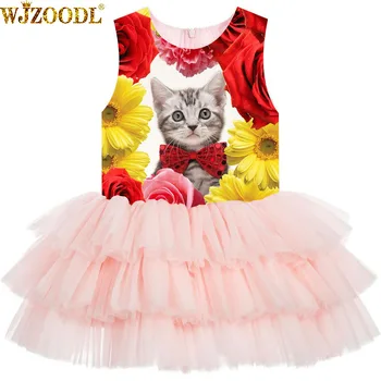 

Girl Birthday Party Dress big brand Girls Dresses For Wedding Rose cat print Formal Princess Ball Gown Kids fashion dresse