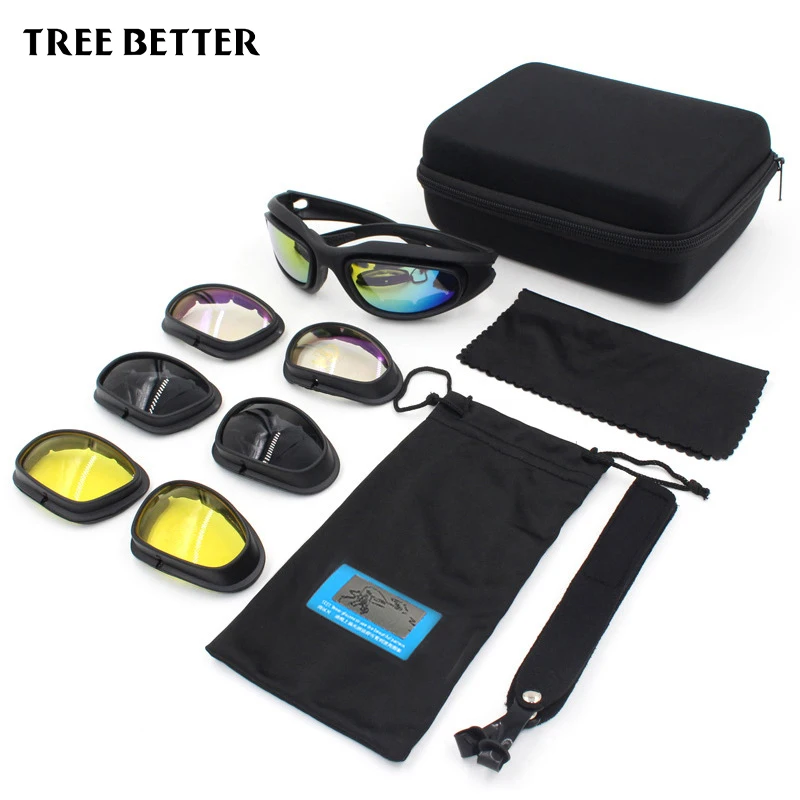 Polarized Army Goggles 4 Lens Desert Storm Outdoor Sports Hunting