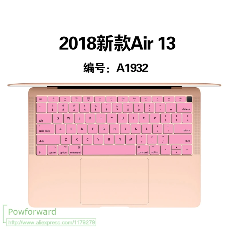 Силикон для Macbook Air 1" 13,3 A1932 с Touch Id английский США клавиатуры Обложка протектор Macbook Air13 1932 Touchbar - Цвет: pink