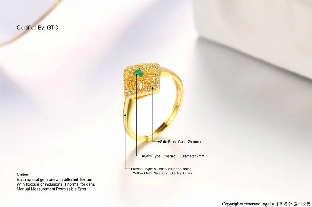 MoBuy натуральный драгоценный камень изумруд 4 шт Ювелирные наборы стерлингового серебра 925 желтого золота ювелирные украшения для женщин Свадебные V029EHNR