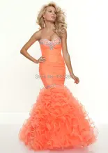 Tolles Design Frauen Meerjungfrau Weg Von der Schulter Ballkleid Schatz Organza Rüschen Perlen Abendkleid