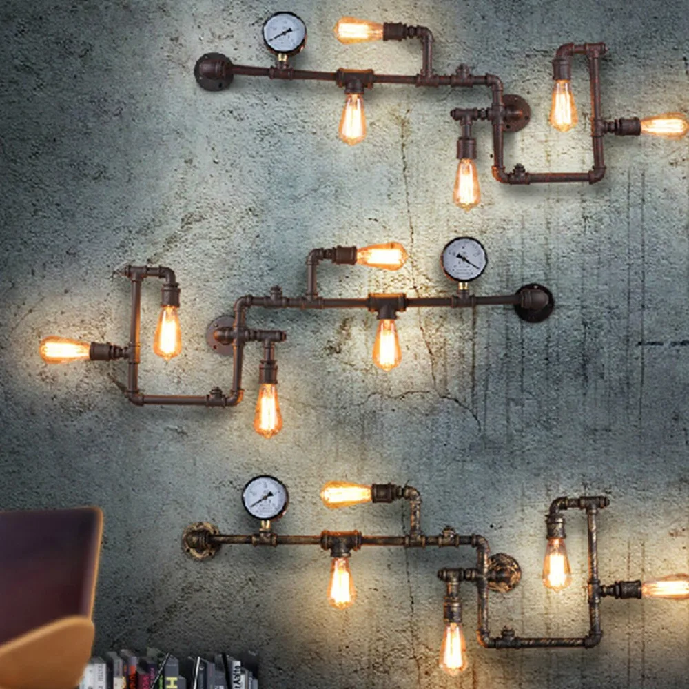 vintage steampunk pipe bar wall lamp industrial rustic loft wall