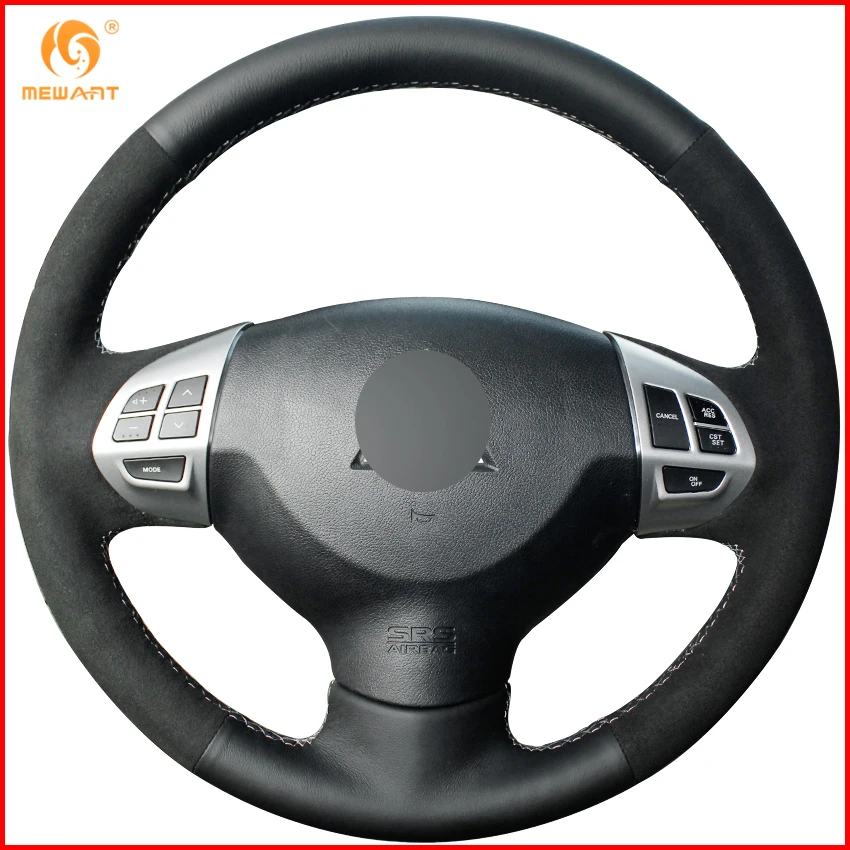 

MEWANT Black Genuine Leather Black Suede Car Steering Wheel Cover for Mitsubishi Lancer EX Outlander ASX Colt Pajero Sport Parts