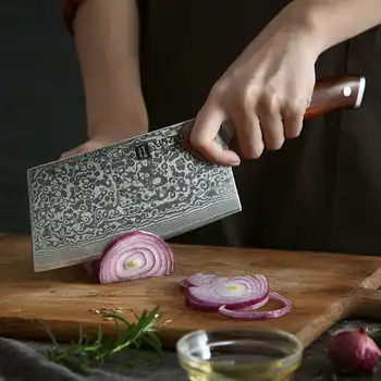 XINZUO 6.5\'\' inches Big Chopping Cleaver Knife Damascus Steel Kitchen Knives Rosewood Handle Chinese Style Slicing Meat Knife