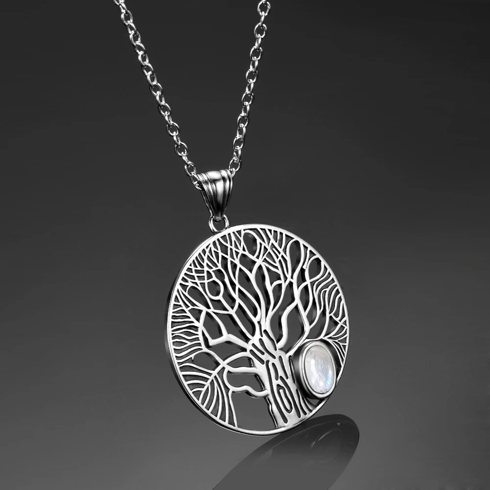 Натуральный лунный камень, подвеска с деревом жизни, ожерелье для женщин, Настоящее серебро, 925 ювелирные изделия, повседневная жизнь, подарок на день рождения на годовщину