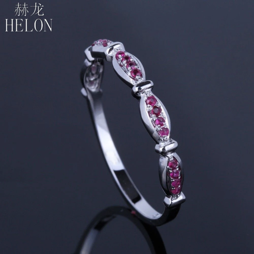 

HELON Sterling Silver 925 Certified Round 0.12ct Natural Ruby Engagement Wedding Ring For Women Gemstone Trendy Party Jewelry