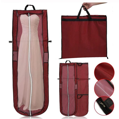 Большой чехол для свадебного платья, пылезащитный чехол на молнии, сумка для хранения, складной чехол для одежды, защитный чехол с логотипом - Цвет: Wine Red