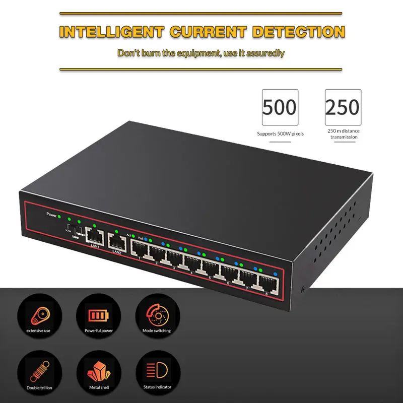 Diewu 10 Порты и разъёмы Spoe Gigabit Ethernet сетевой коммутатор Gigabit 10/100 Мбит концентратор 8 Порты Poe Мощность выключатель инъектор для Ip Камера(штепсельная Вилка стандарта США