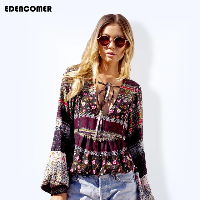 Bohemian Blouses Women 2017 New Plus Size Long Sleeved Women Tops