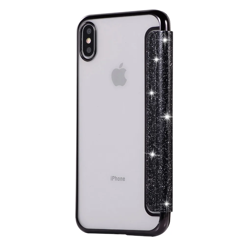 Bling Блеск кожаный флип чехол для iPhone Xs Max XR X прозрачная задняя чехол для iPhone 5 5S SE 6 6 S 7 8 плюс Слот карты бумажник