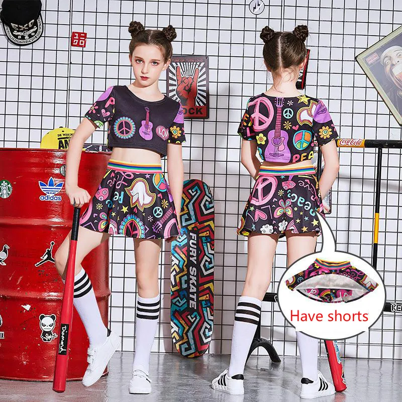 

2019 Children Stage Fashion 2 Pc Dance Wear Kid Hip-hop Hip Hop Jazz Dance Costume Suit Modern Dress Girl Cheerleading Clothes