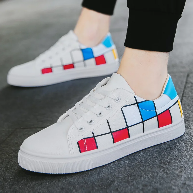 

OLOME New Design Popular Personality Men Flats Shoes Suitable Hiking Canvas Models Lace-up Youth shoes