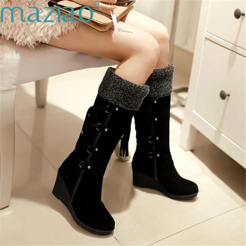 

Winter Boots The Knee Boots Women Snow Boots Plush Warm Shoes Slip on Shoes Female Cross Strap Hot Boots MAZIAO