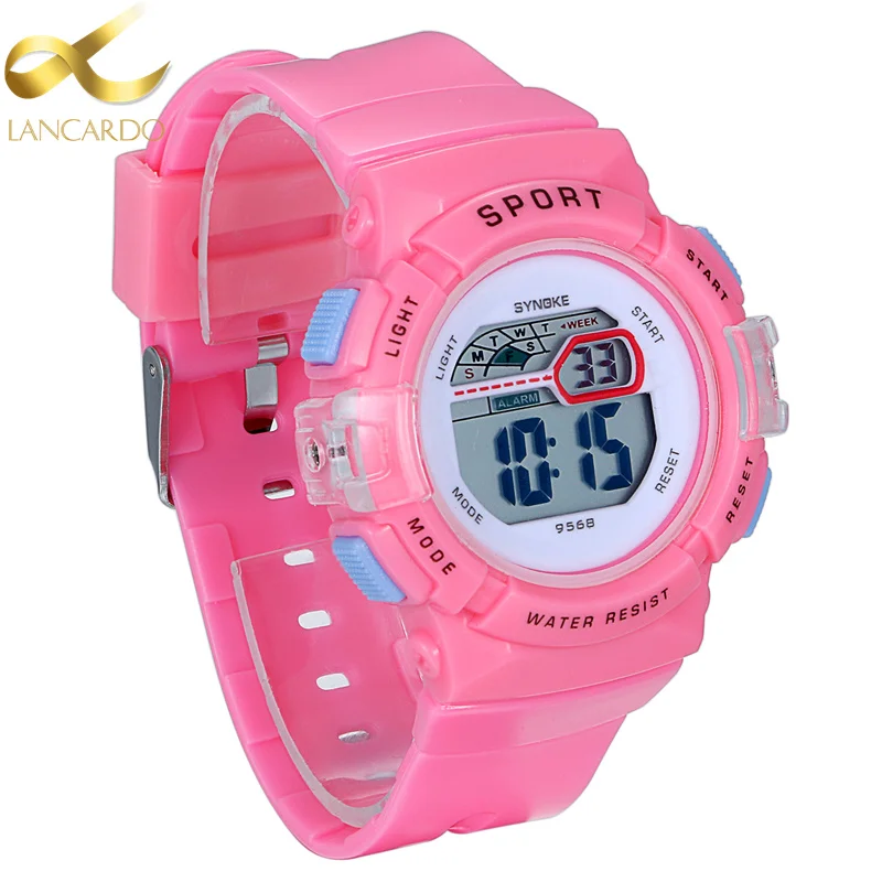 Lancardo 2018 Pink Color Children Watches Kids Style LED Digital Girl