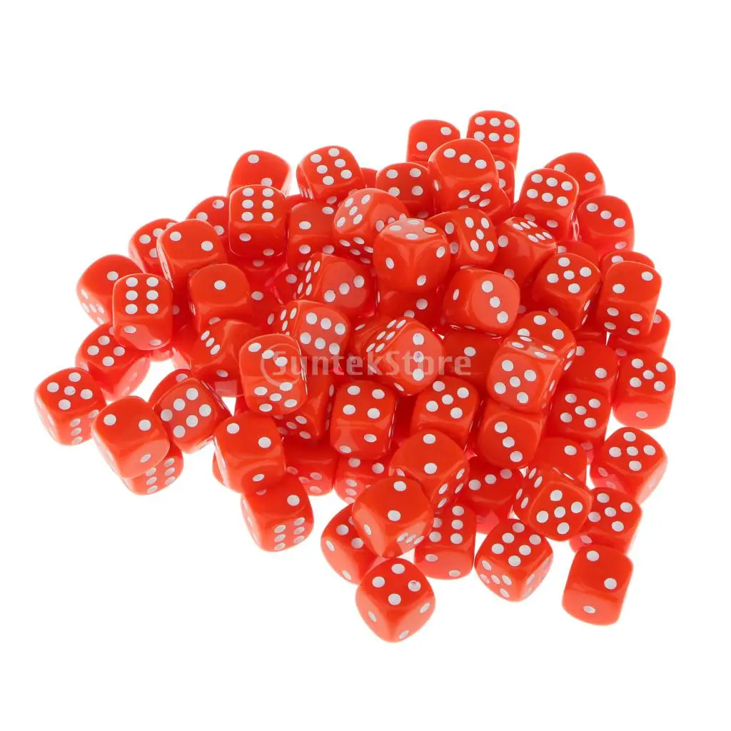 16mm 100pcs Acrylic Six Sided Spot Dice Party Games Dice Eight Colors