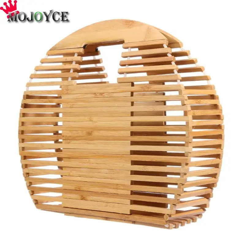 

New Summer Women Handmade Creative Bamboo Woven Handbag Beach Travel Holiday Fashion Female Hollow Out Basket Bag Mini Totes