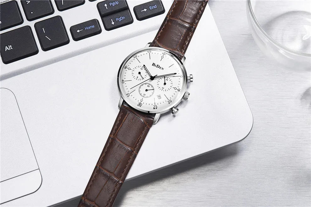 Biden роскошные часы для мужчин Топ бренд кожаный ремешок Хронограф Водонепроницаемый Спортивные кварцевые наручные часы для мужчин s Мода Бизнес Мужские часы