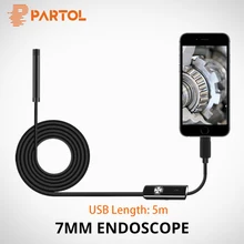 Partol – Mini caméra d'inspection rigide, lentille de 7mm, Tube serpent, Endoscope étanche, Endoscope, boroscope 6, pour téléphone Android et PC, câble USB de 5M