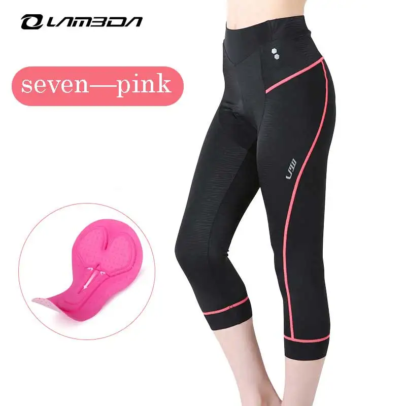 LAMBDA, женские велосипедные штаны с 3D гелевой подкладкой, длинные штаны, 4/3, штаны, Qucik, сухие штаны, mtb, дорожный горный велосипед, велосипедная одежда - Цвет: Seven-pink