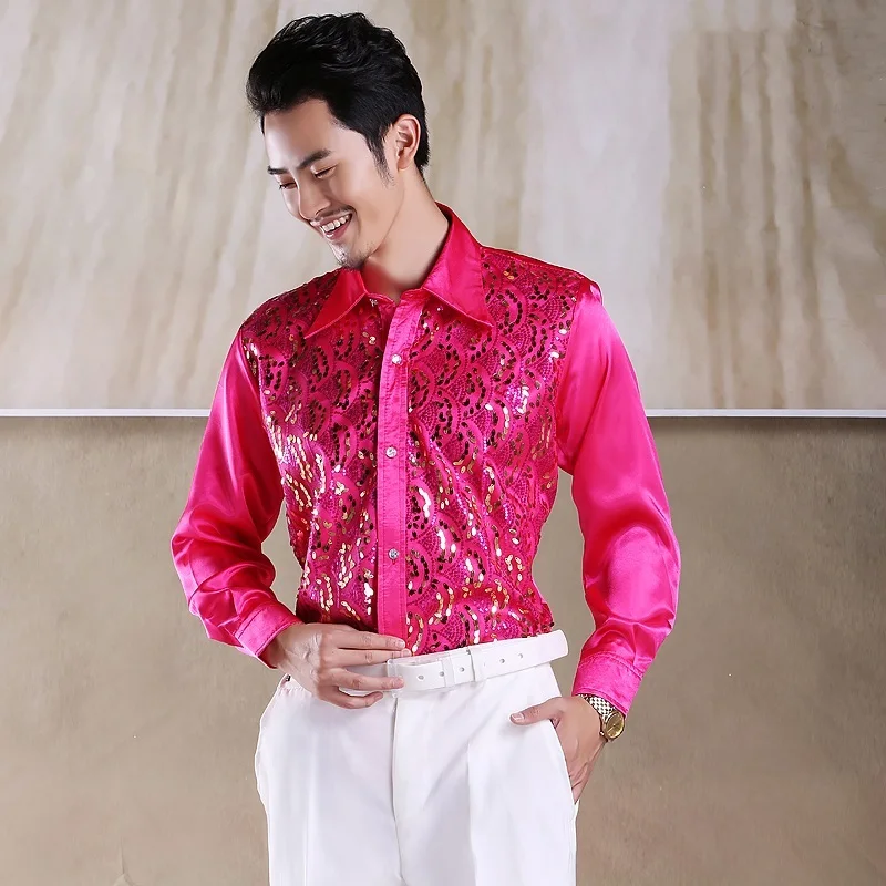 Мужская рубашка блестящая с блестками|shirt shirt|stage shirtssequin shirt men |