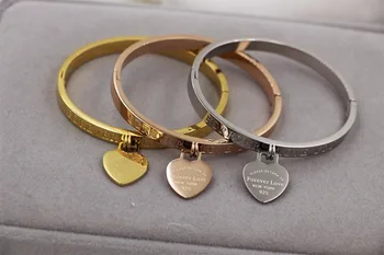 

Fashion Brand Rose Gold Color Stainless Steel Forever Better Heart Bracelet Wristband Charm Bangle Woman Party Gift