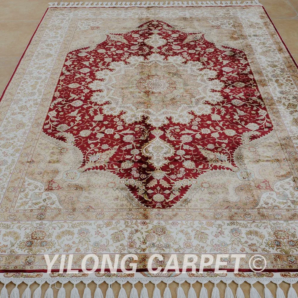 Yilong 5,5x" Античная шелковые ковры ручной работы Красный персидские ковры дешевые(1673