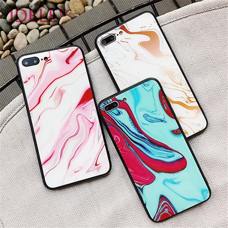 Jdble Роскошные закаленное Стекло назад чехол для телефона iphone6 6 S 7 Plus 8 плюс ручная