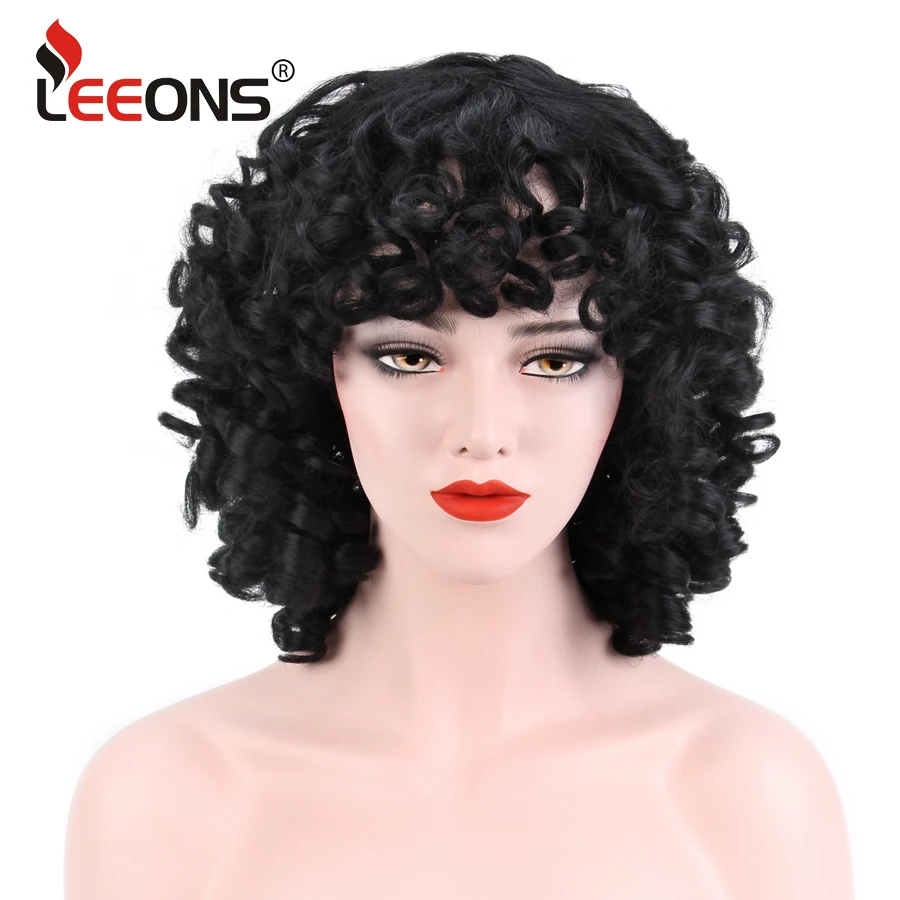 Leeons черный парик короткая челка с челкой для Afraica высокое Temeprature волокна волос для афро Для женщин Жаростойкие парики