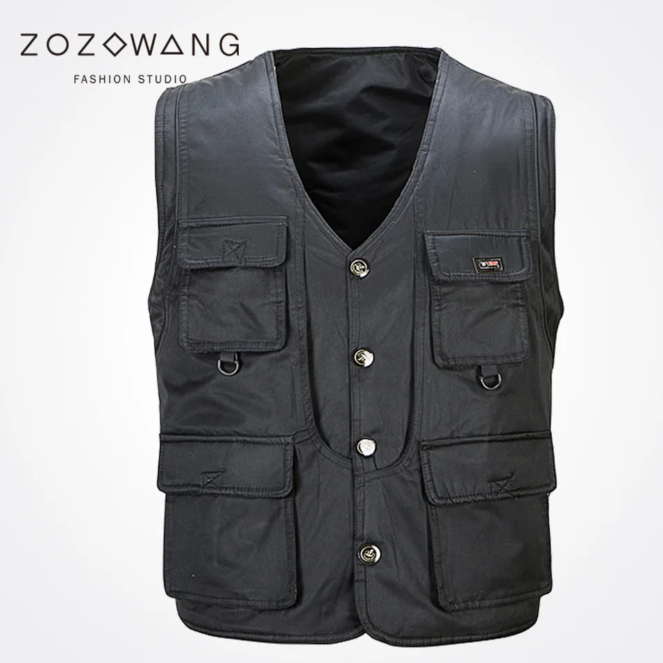 

2017 Zozowang new Single Breasted solid casual loose fashion waist men plus size 3XL Multi-pocket spring autumn vest men
