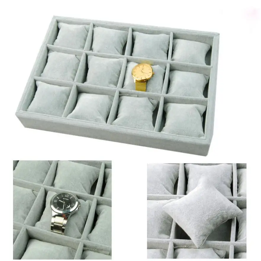 

2014 Hot Fashion Icepatterned Quality Grey Velvet 12 Small Pillows Watch Plate Bracelet Display Tray Jewelry Props Free Shipping