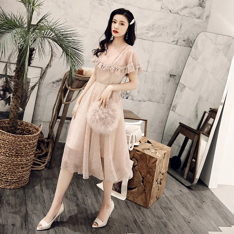 Плиссированное вечернее платье миди длинное для выпускного вечера TS1012 на лето 2019
