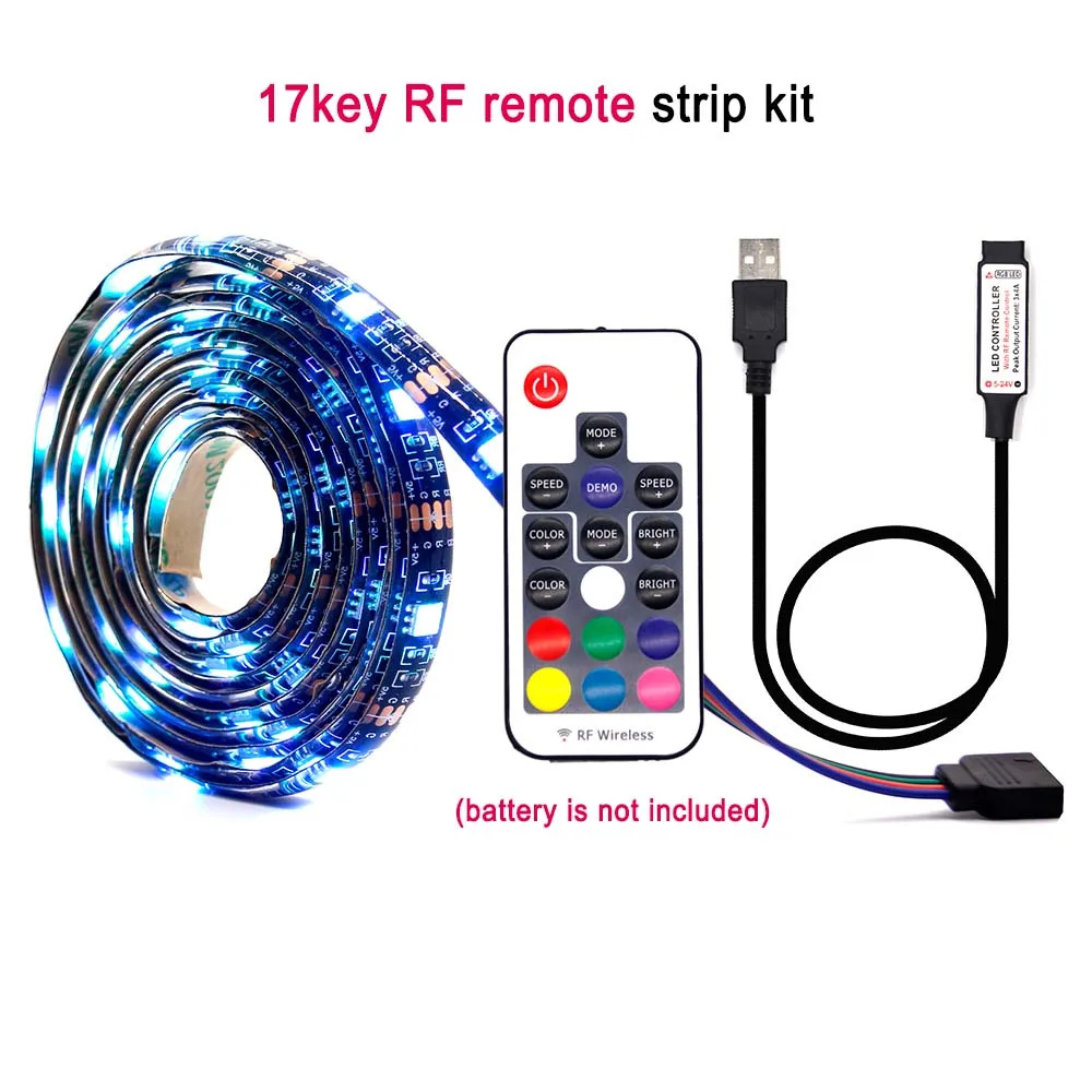 USB светодиодный полосы 5050 DC5V RGB 50 см, 1 м, 2 м, ТВ фонового освещения Flexibe светодиодный клейкая лента ip20/IP65 Водонепроницаемый 50 см 1 м 2 м - Испускаемый цвет: 17key RF remote kit