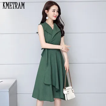 

KMETRAM 2019 New Spring Summer Plus Size Sleeveless Elegant Summer Dress Mid Calf Women Sexy Slim Party Dresses Vestidos HH904