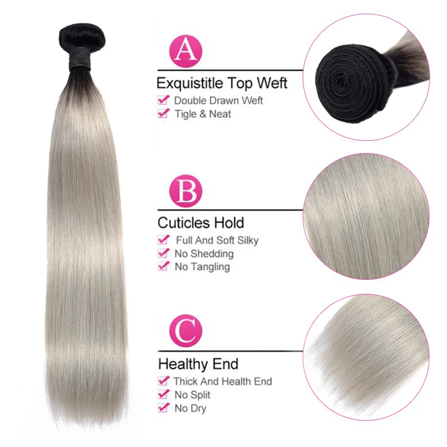 T1B/Silver Grey Ombre Hair Bundles 12-26 Inches Malaysian Straight Human Hair Bundles 1 Piece Only Remy Hair Extensions Weave T1B/Silver Grey Ombre Hair Bundles 12-26 Inches Malaysian Straight Human Hair Bundles 1 Piece Only Remy Hair Extensions Weave