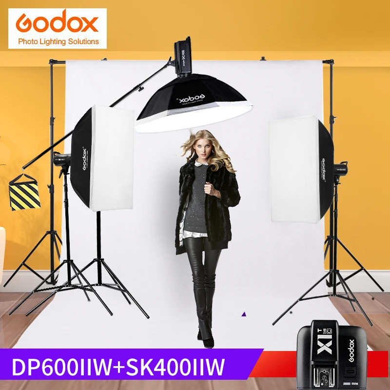 

Godox DP600II+Sk400ii Light Stand kit shooting table Photo Studio Flash Strobe Light 110v/220v with 50W Modeling Lamp Softbox