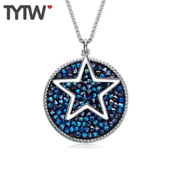 

TYTW Blue Round Women Necklace Crystals from Austrian Chic fashion jewelry pendant girl necklaces Drop Shipping