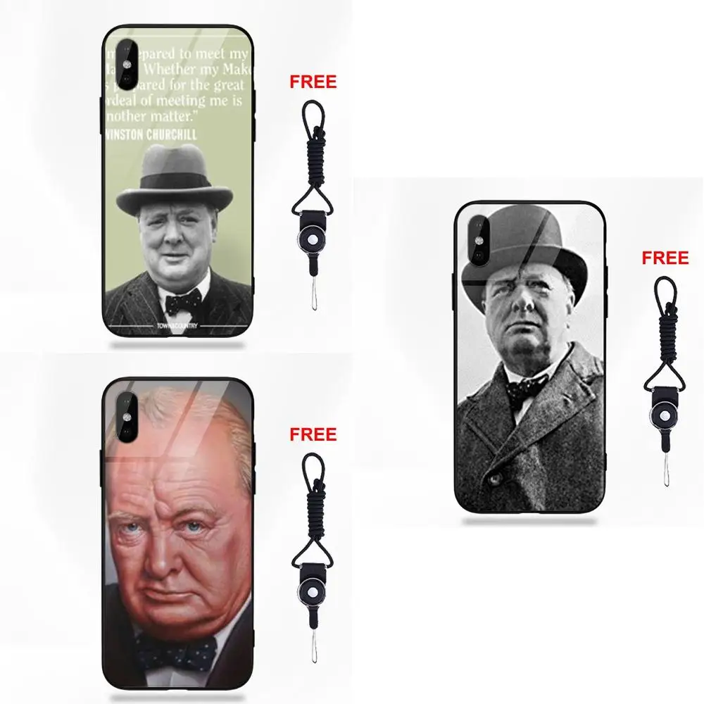 

Soft TPU Frame+Tempered Glass Cases Skin For Apple iPhone 5 5C 5S SE 6 6S 7 8 Plus X XS Max XR Winston Leonard Spencer Churchill