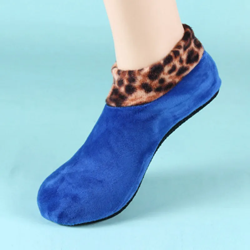 Мужские и женские модные флисовые домашние носки-тапочки; зимние теплые Нескользящие тапочки для взрослых; Новинка; домашние носки; CZL8675 - Цвет: Blue Women