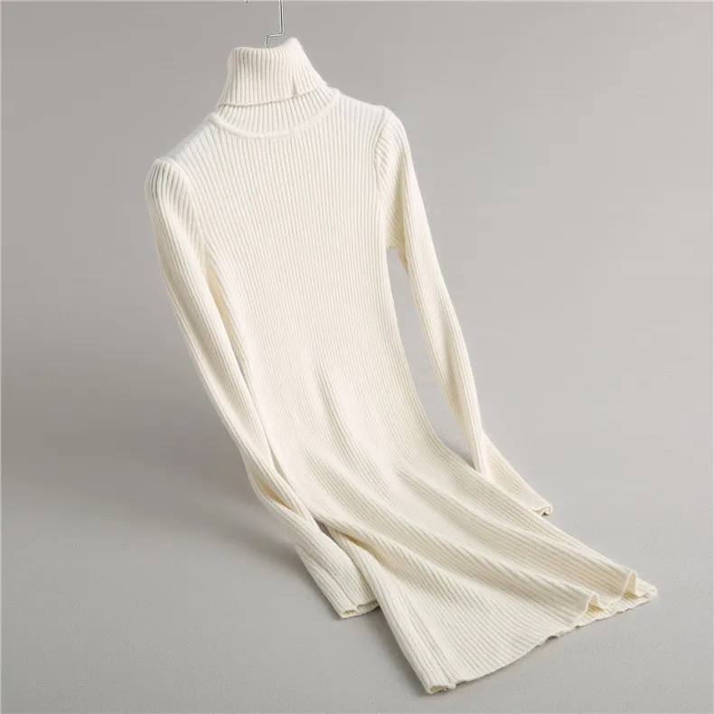 

2019 Women Sweater Knitting Long Sleeve Turtleneck Sweater Long Pullovers Slim Winter Sweater Bodycon Dress Tricot Pull Femme