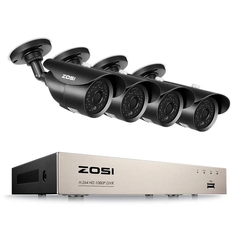 ZOSI 4CH 1080P HD-TVI камера безопасности CCTV система P2P ИК ночного видения 4 шт. 2.0MP наружная HD камера наблюдения комплект приложение просмотра