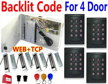 

4 Backlit Code Wie-gend readers Entry+Exit Both side Controls Web Access controller Proxnity Card reader door lock magnetic kit