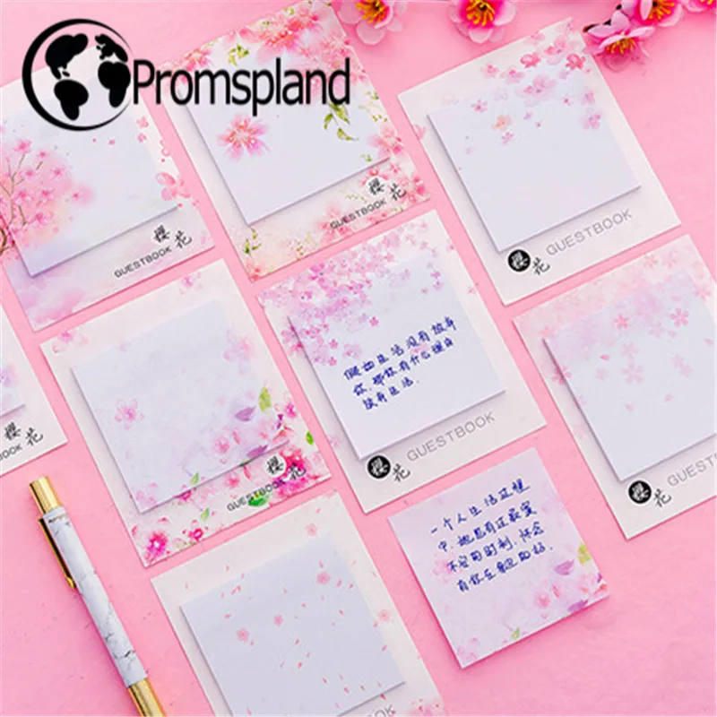 

3pcs/set Memo Pads Cherry blossoms Sticks Sakura Paper Self Adhesive School/Office Decoration Stick Post it Notes 11*9cm
