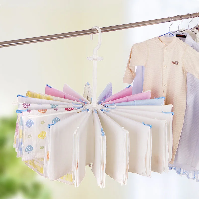 1PC Towel Hanger Umbrella Plastic Drying Rack For Underwear Wardrobe Accessories 20 Clip Rotate